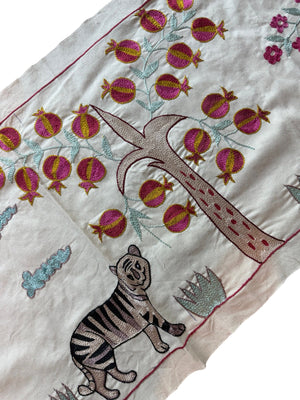 Boho Tiger Suzani Tapestry - Central Asian Embroidered Cotton Runner 1'8'' x 4'8'' - detail 5