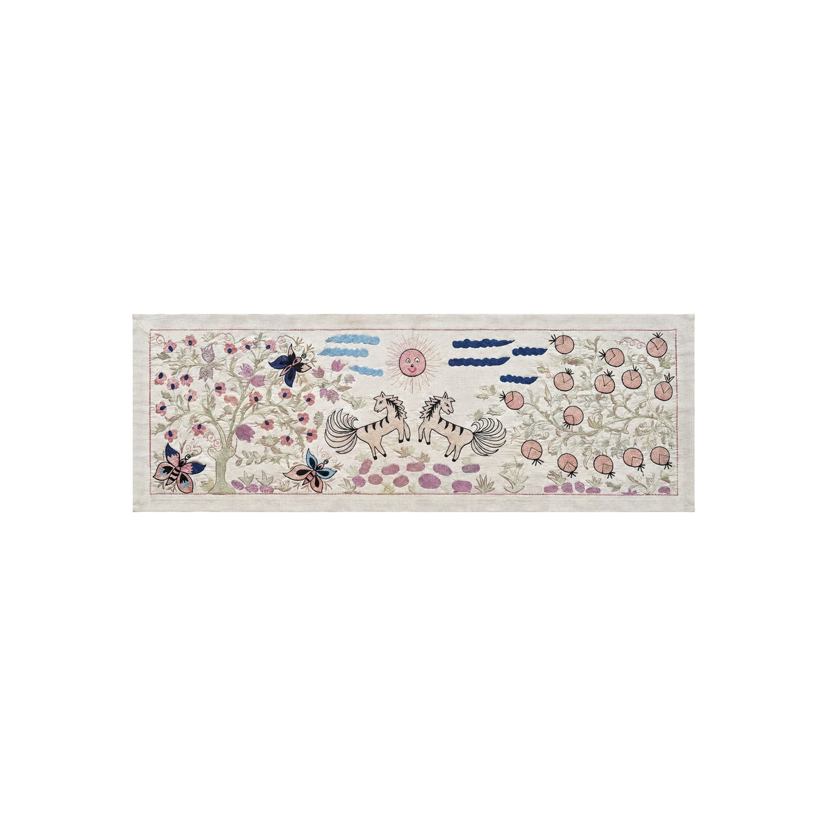 Bohemian Winged Horse Suzani Runner - Tashkent Pictorial Embroidery 1'8'' x 4'6'' - front view