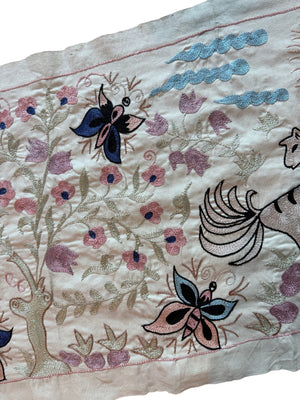 Bohemian Winged Horse Suzani Runner - Tashkent Pictorial Embroidery 1'8'' x 4'6'' - detail 5
