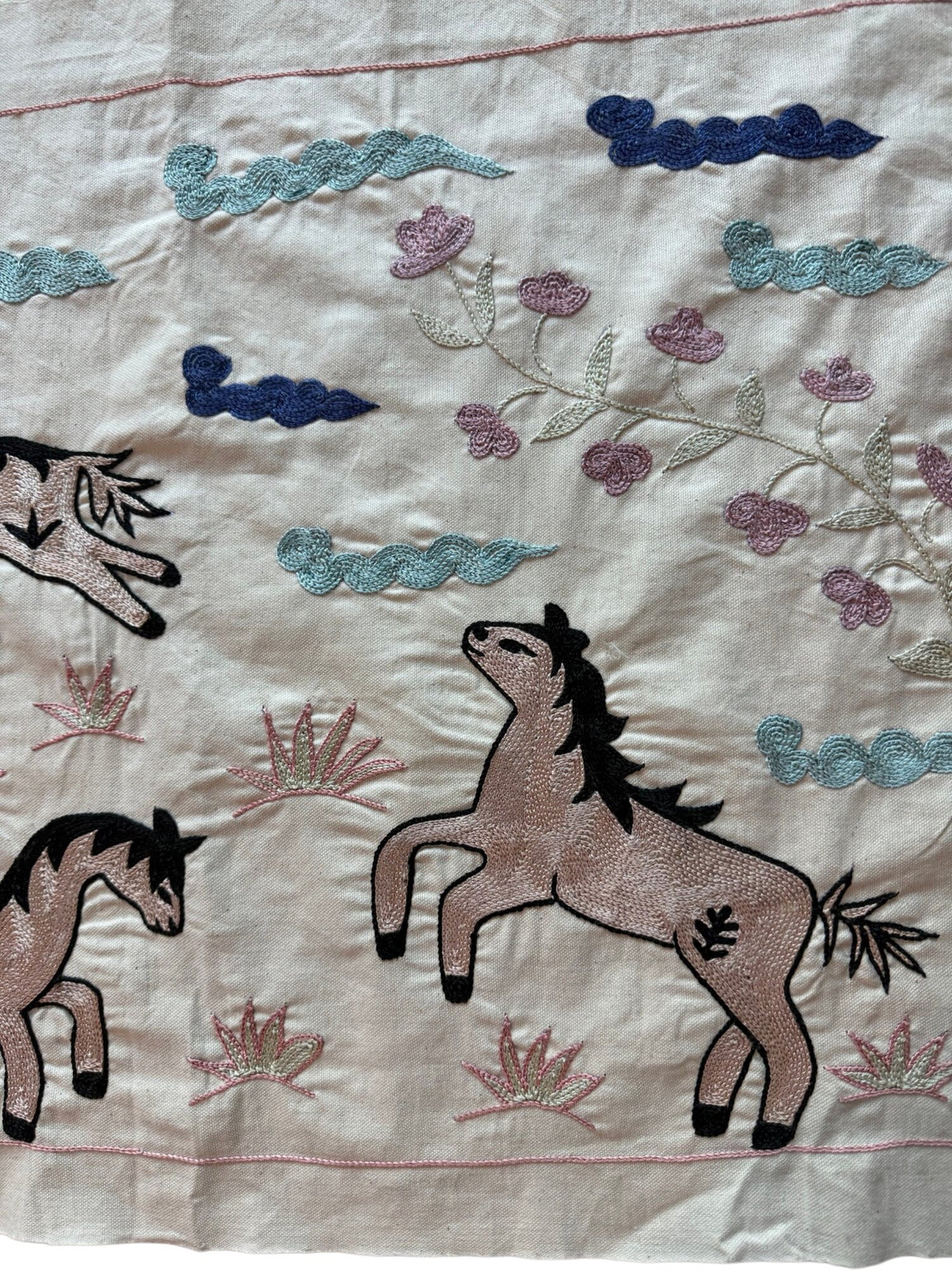 Artisan Horse Suzani Runner - Uzbek Pictorial Embroidery 1'8'' x 4'8'' - detail 2