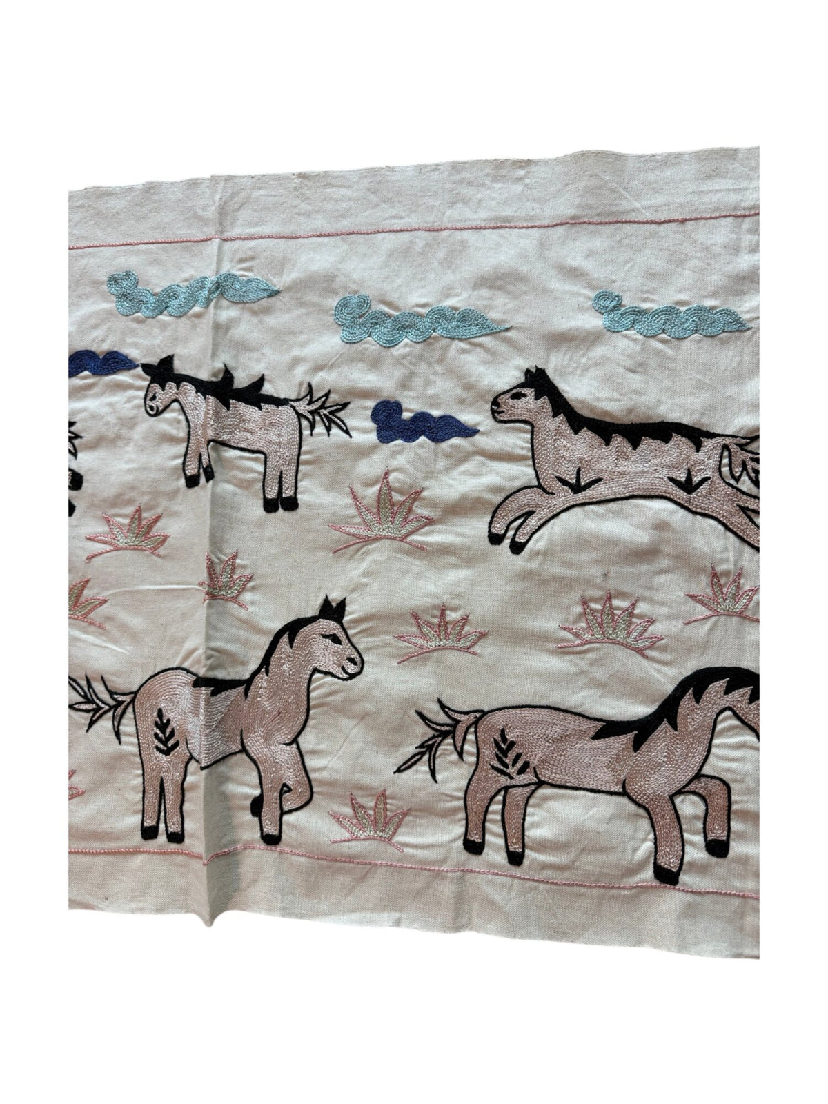 Artisan Horse Suzani Runner - Uzbek Pictorial Embroidery 1'8'' x 4'8'' - detail 3