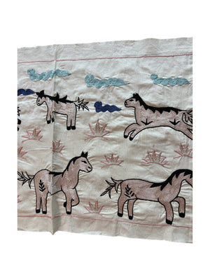 Artisan Horse Suzani Runner - Uzbek Pictorial Embroidery 1'8'' x 4'8'' - detail 3