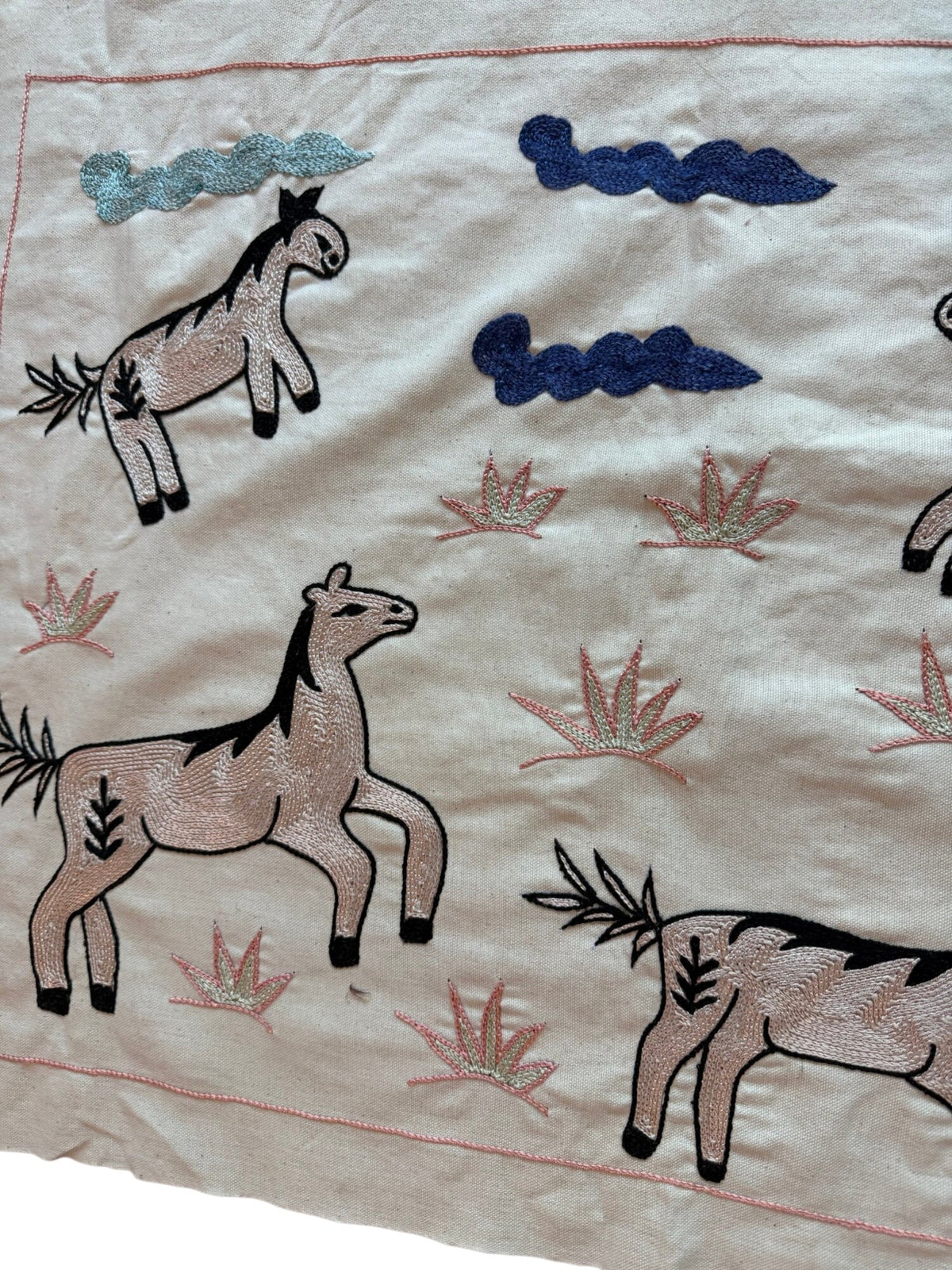 Artisan Horse Suzani Runner - Uzbek Pictorial Embroidery 1'8'' x 4'8'' - detail 4