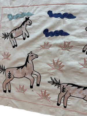 Artisan Horse Suzani Runner - Uzbek Pictorial Embroidery 1'8'' x 4'8'' - detail 4