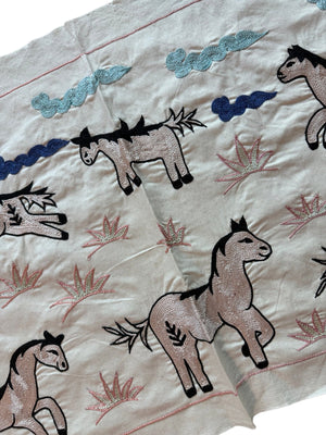 Artisan Horse Suzani Runner - Uzbek Pictorial Embroidery 1'8'' x 4'8'' - detail 5