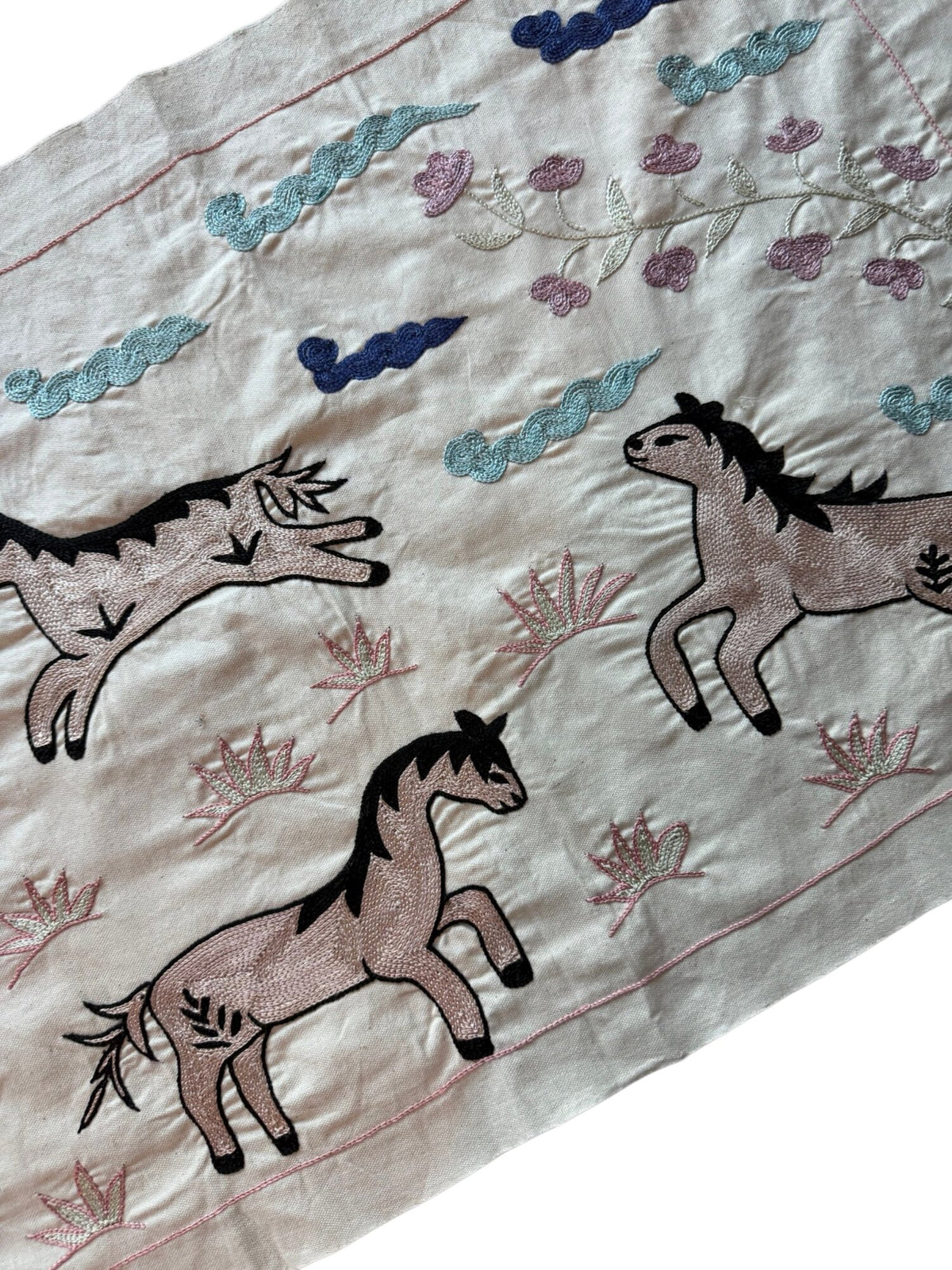 Artisan Horse Suzani Runner - Uzbek Pictorial Embroidery 1'8'' x 4'8'' - detail 6