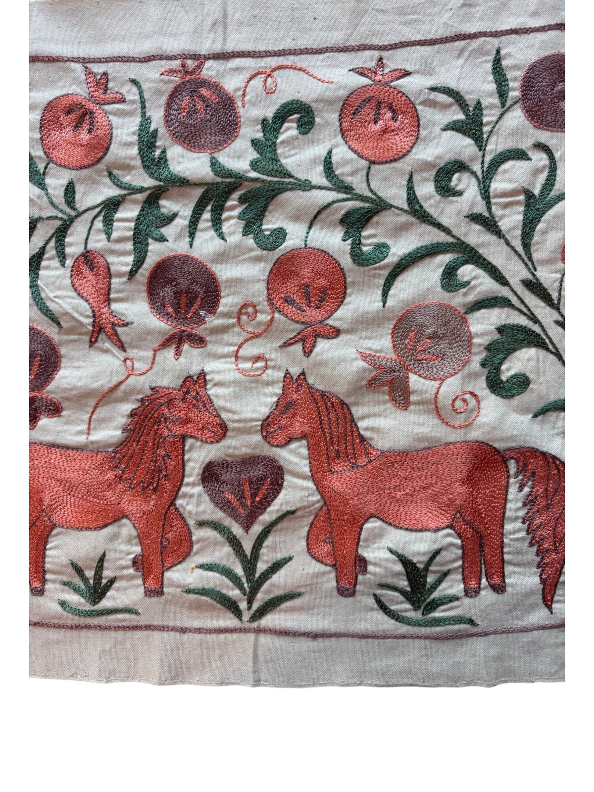 Hand-Embroidered Horse Suzani Wall Hanging - Bukhara Pictorial Textile 1'8'' x 4'7'' - detail 7