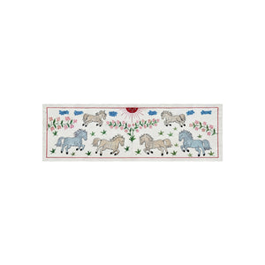 Boho Uzbek Suzani Table Runner, Horse Embroidery, Cotton Wall Decor 1'8'' x 4'10'' - front view