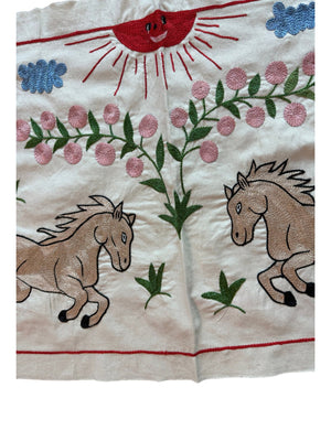 Boho Uzbek Suzani Table Runner, Horse Embroidery, Cotton Wall Decor 1'8'' x 4'10'' - detail 5