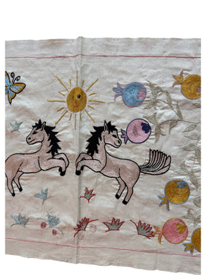 Artisan Suzani Embroidered Wall Hanging - Tashkent Winged Horse Embroidery, Tribal Decor 1'8'' x 4'7'' - detail 3