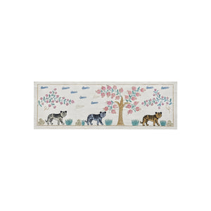 Tiger Pictorial Suzani Wall Hanging, Bohemian Uzbek Cotton Tablecloth 1'8'' x 4'8'' - front view