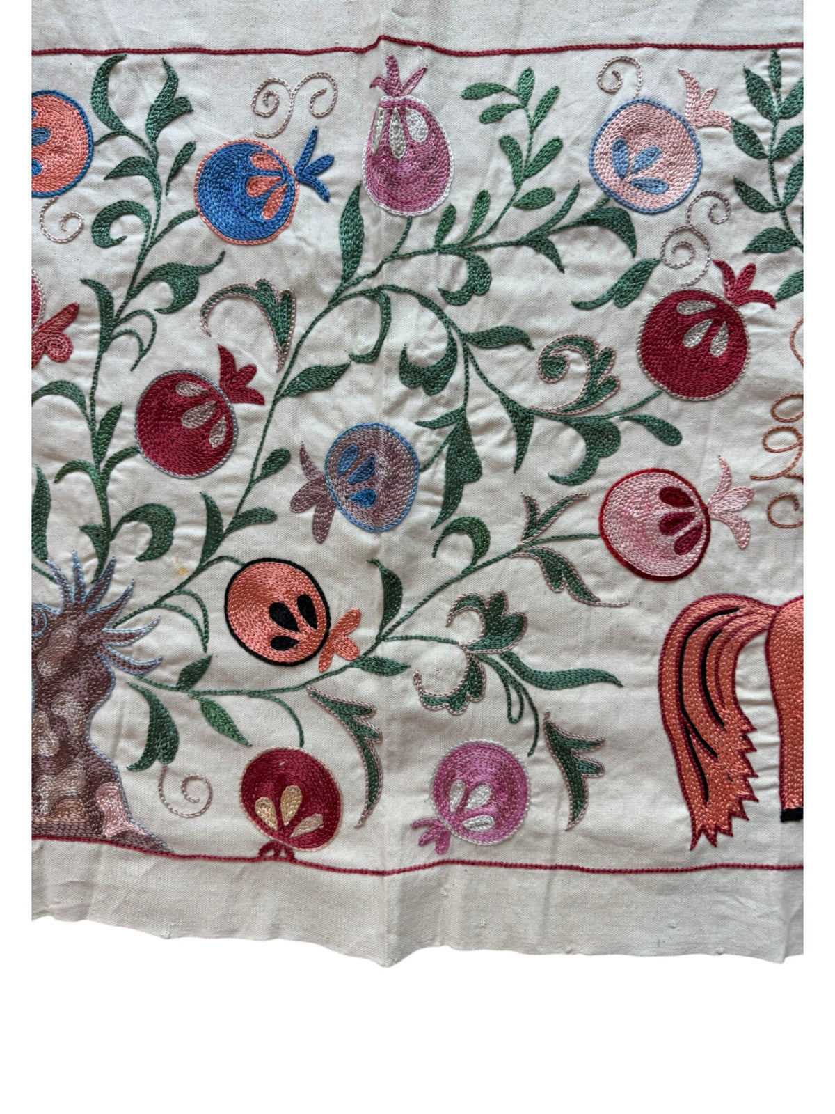 Decorative Uzbek Suzani Table Runner, Horse Embroidery, Cotton Tapestry 1'8'' x 4'7'' - detail 3