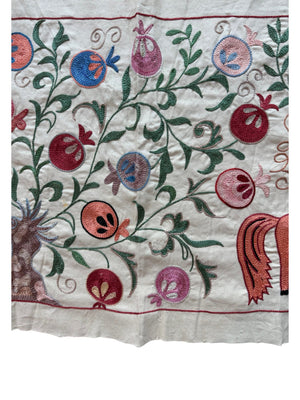 Decorative Uzbek Suzani Table Runner, Horse Embroidery, Cotton Tapestry 1'8'' x 4'7'' - detail 3
