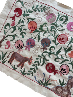 Decorative Uzbek Suzani Table Runner, Horse Embroidery, Cotton Tapestry 1'8'' x 4'7'' - detail 4