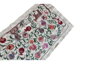 Decorative Uzbek Suzani Table Runner, Horse Embroidery, Cotton Tapestry 1'8'' x 4'7'' - detail 7