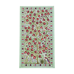 Bird Silk Suzani Embroidery Wall Decor - Boho Green Bukhara Embroidery 3'5'' x 6'3'' - front view