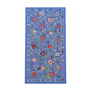 Pomegranate Motif Silk Suzani Textile Wall Art, Artisan Blue Uzbek Textile 3'4'' x 6'4'' - front view
