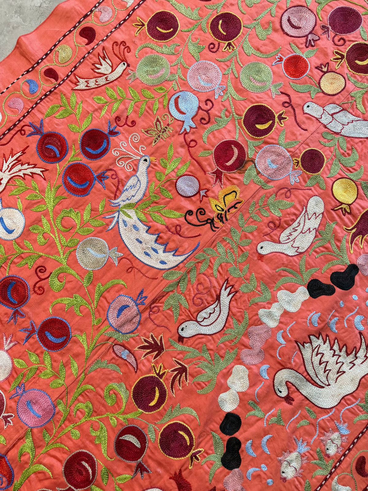 Red Silk Suzani Wall Tapestry - Artisan Bird Central Asian Textile 3'5'' x 6'3'' - detail 8