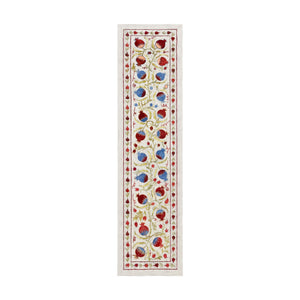 Embroidered Beige Silk Suzani Embroidered Wall Hanging, Pomegranate Embroidery 1'8'' x 6'4'' - front view