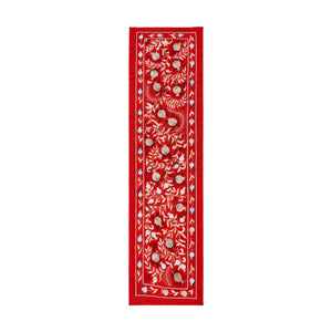 Decorative Red Silk Suzani Wall Hanging, Pomegranate Embroidery 1'8'' x 6'3'' - front view