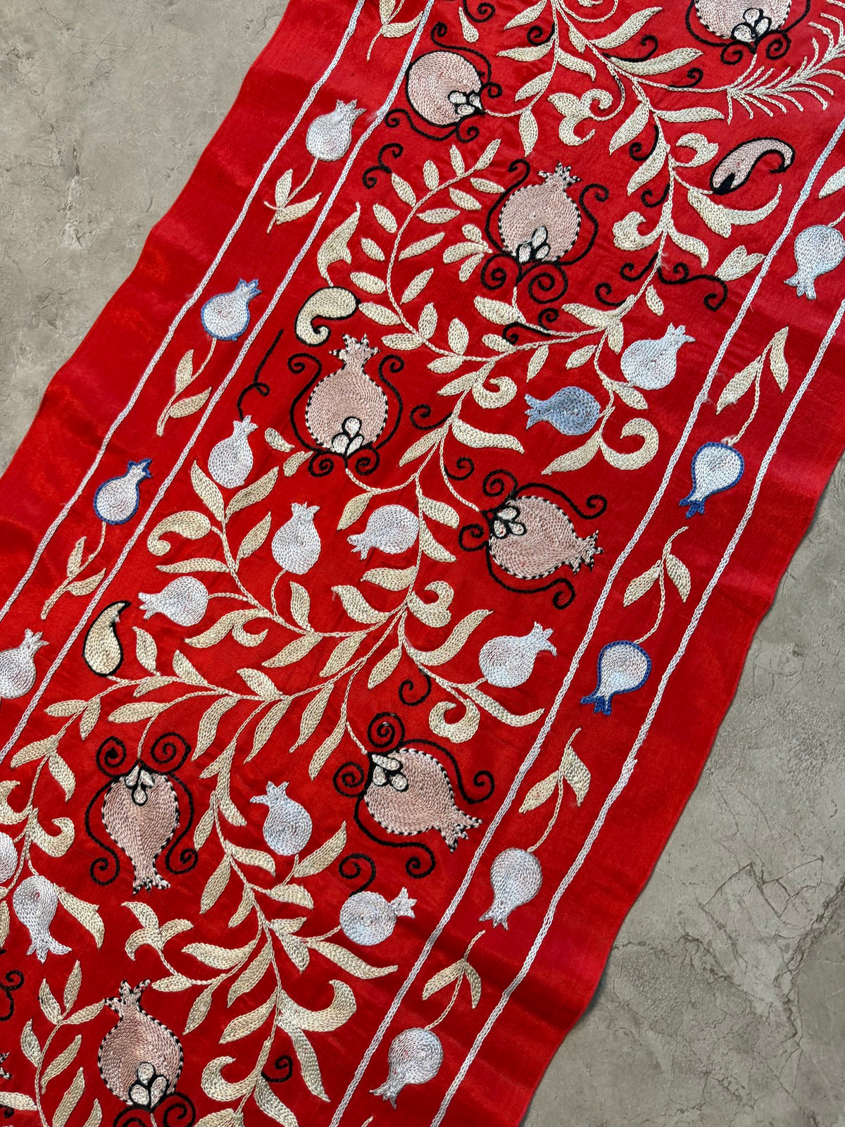Decorative Red Silk Suzani Wall Hanging, Pomegranate Embroidery 1'8'' x 6'3'' - detail 3