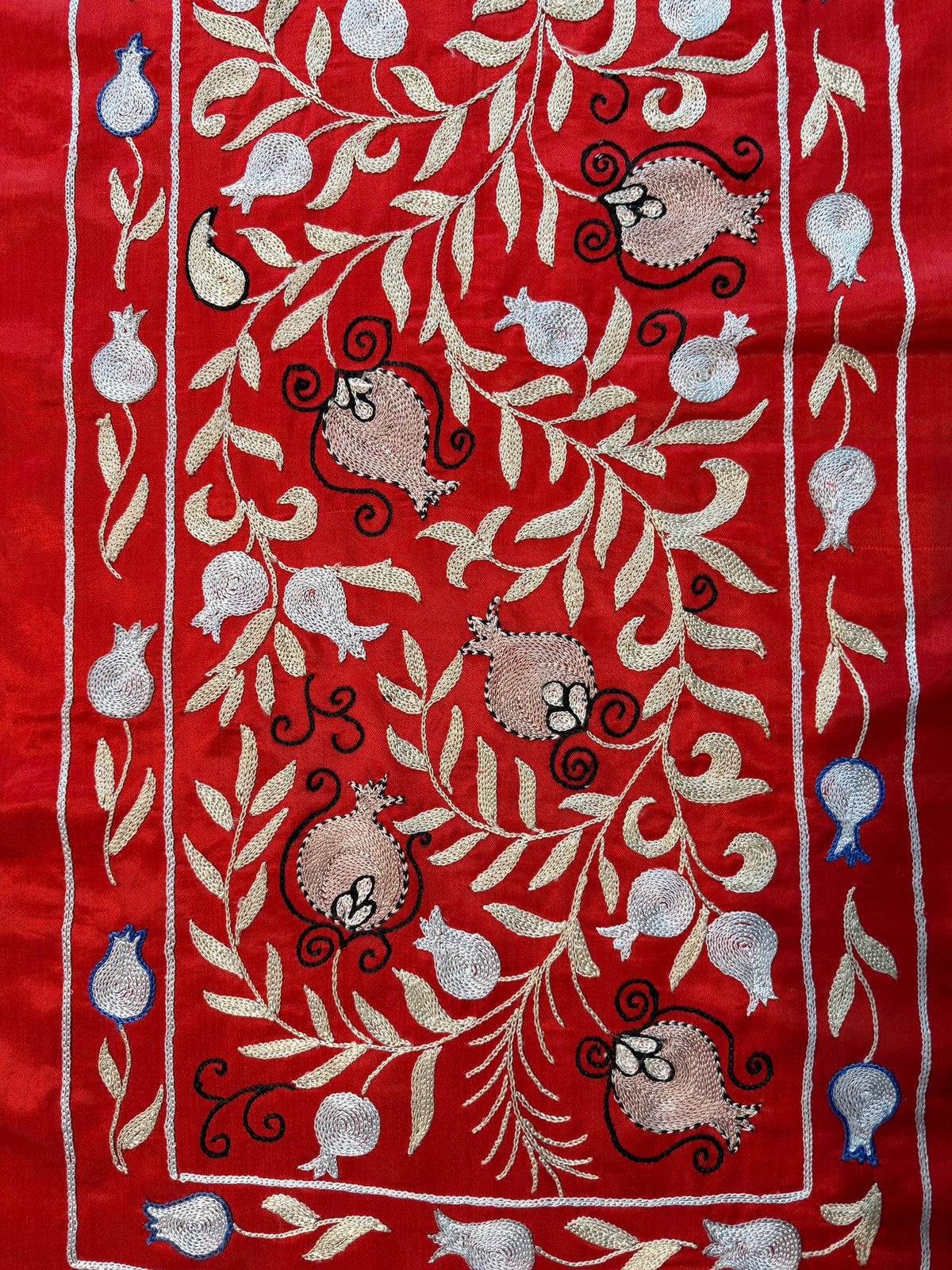 Decorative Red Silk Suzani Wall Hanging, Pomegranate Embroidery 1'8'' x 6'3'' - detail 6