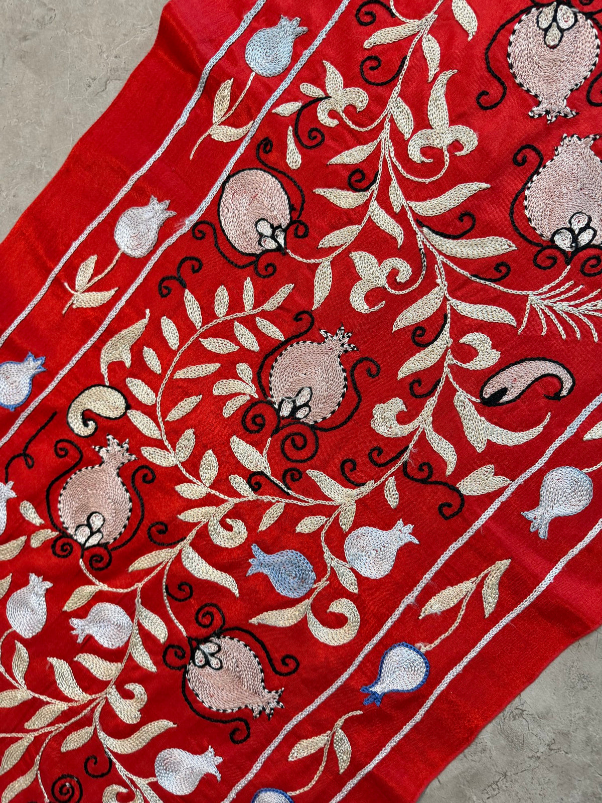 Decorative Red Silk Suzani Wall Hanging, Pomegranate Embroidery 1'8'' x 6'3'' - detail 8