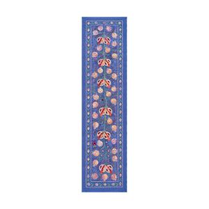Blue Silk Suzani Tribal Textile - Boho Pomegranate Uzbekistan Textile 1'8'' x 6'4'' - front view