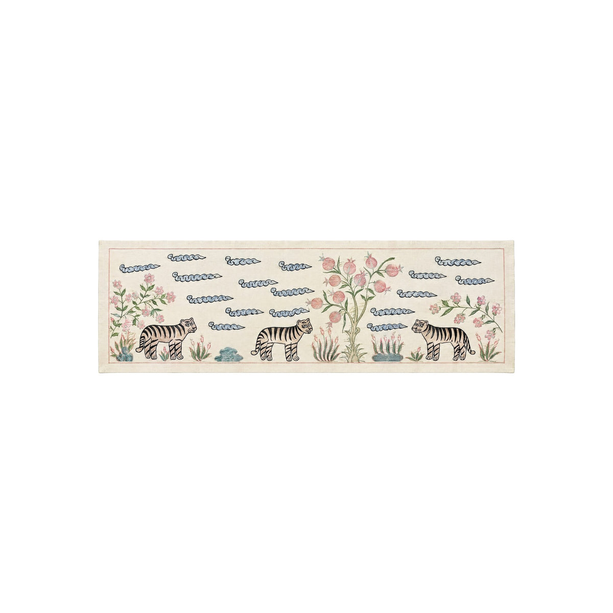 Tiger Silk Suzani Textile Wall Art - Embroidered Beige Bukhara Embroidery 1'8'' x 5'3'' - front view