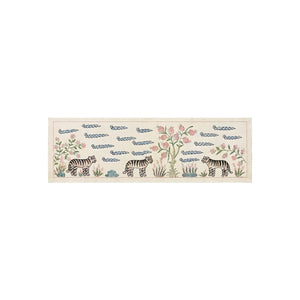 Tiger Silk Suzani Textile Wall Art - Embroidered Beige Bukhara Embroidery 1'8'' x 5'3'' - front view