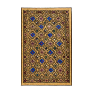 Lattice Motif Cotton Suzani Tablecloth, Boho Vintage Gold Uzbek Textile 7'1'' x 10'8'' - front view