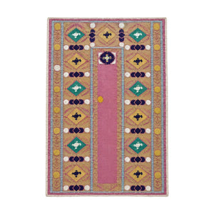 Prayer Niche Cotton Suzani Wall Hanging - Boho Vintage Pink Central Asian Embroidery 4'10'' x 7'5'' - front view