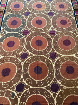 Vintage Embroidered Cotton Suzani Textile Wall Art - Brown Medallion Embroidery 7'3'' x 16'1'' - detail 8
