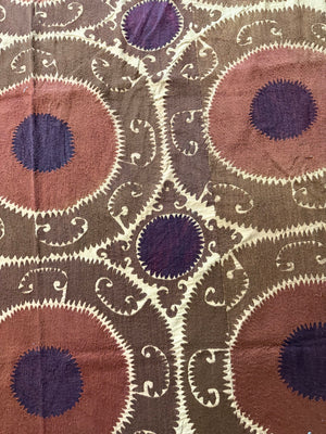 Vintage Embroidered Cotton Suzani Textile Wall Art - Brown Medallion Embroidery 7'3'' x 16'1'' - detail 9