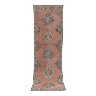 Vintage Faded Geometric Decorative Oushak Turkish Runner