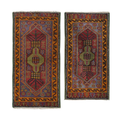 1960s Muted Color Turkish Small Area Rugs - a Pair