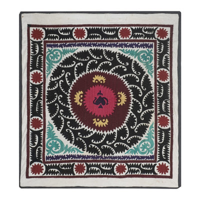 Suzani Tapestry - Pink Bukhara Uzbek Table Cloth - Tribal Embroidery Wall Decor, Vintage Suzani Bedspread 4' x 4'5''