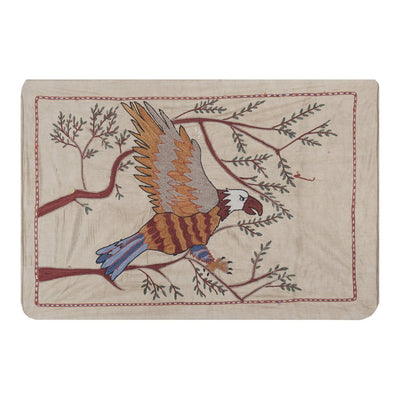 Silk Suzani Hawk Tapestry on the Branch, Pictorial Suzani Wall Hanging Decor, Bukhara Tablecloth 1'8'' x 2'4''