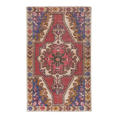 Vintage Hand Knotted Red Turkish Area Rug 4'8'' X 7'1''