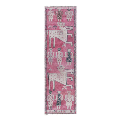 Hand-Knotted Distressed Herki Runner With Human Motifs