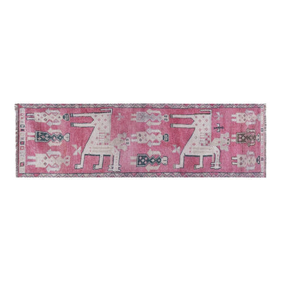 Hand-Knotted Distressed Herki Runner With Human Motifs