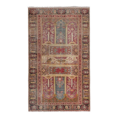 Distressed Turkish Pictorial Lion Rug 3'9'' X 5'12''