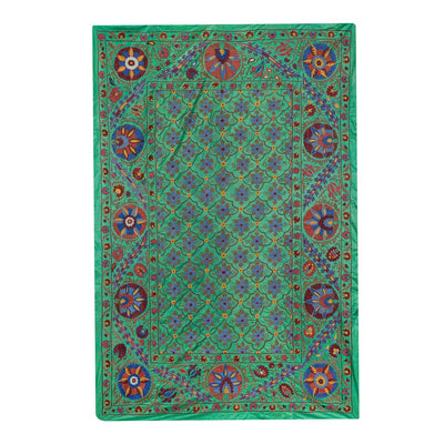 Silk Suzani Tapestry, Terra Cotta Suzani Wall Hanging Decor, Bukhara Tablecloth, Uzbek Embroidery Bedspread 6'1'' x 8'6''