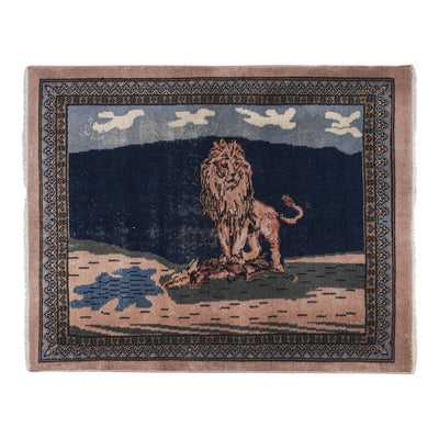 Hand Knotted Lion Carpet - Animal Tapestry 3'3'' X 4'