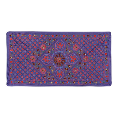 Silk Purple Suzani Table Runner, Colourful Suzani Wall Hanging and Tablecloth, Hand Embroidered Ethnic Bed Cover 3'5'' x 6'4'