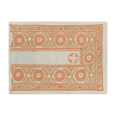 Vintage Neutral Tan Central Asian Suzani Textile, Embroidered Cotton Soft Uzbek Samarkand Tapestry, Wall Hanging Tapestry 5'5'' x 7'7''