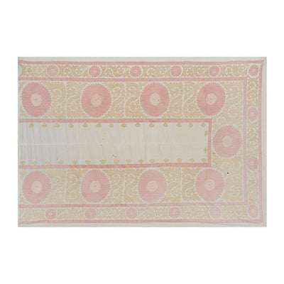 Vintage Pink Suzani From Samarkand, Neutral Color Suzani Bedspread, Wall Hanging Decor, Pastel Vintage Textile 5'1'' x 7'7''