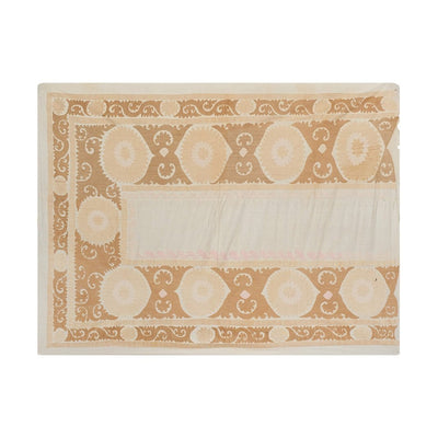 Early 20th Century Samarkand Suzani from Uzbekistan, Pastel Yellow Tribal Embroidery Wall Decor, Suzani Bedspread 4'11'' x 6'7''