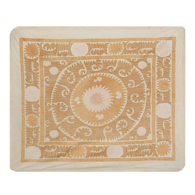 Uzbek Hand Embroidery Faded Suzani Tablecloth, Samarkand Wall Hanging Decor, Hand embroidered textile from Uzbekistan. 4'3'' x 4'11''