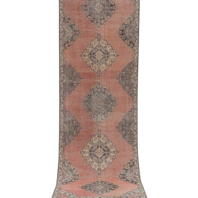 Vintage Faded Geometric Decorative Oushak Turkish Runner